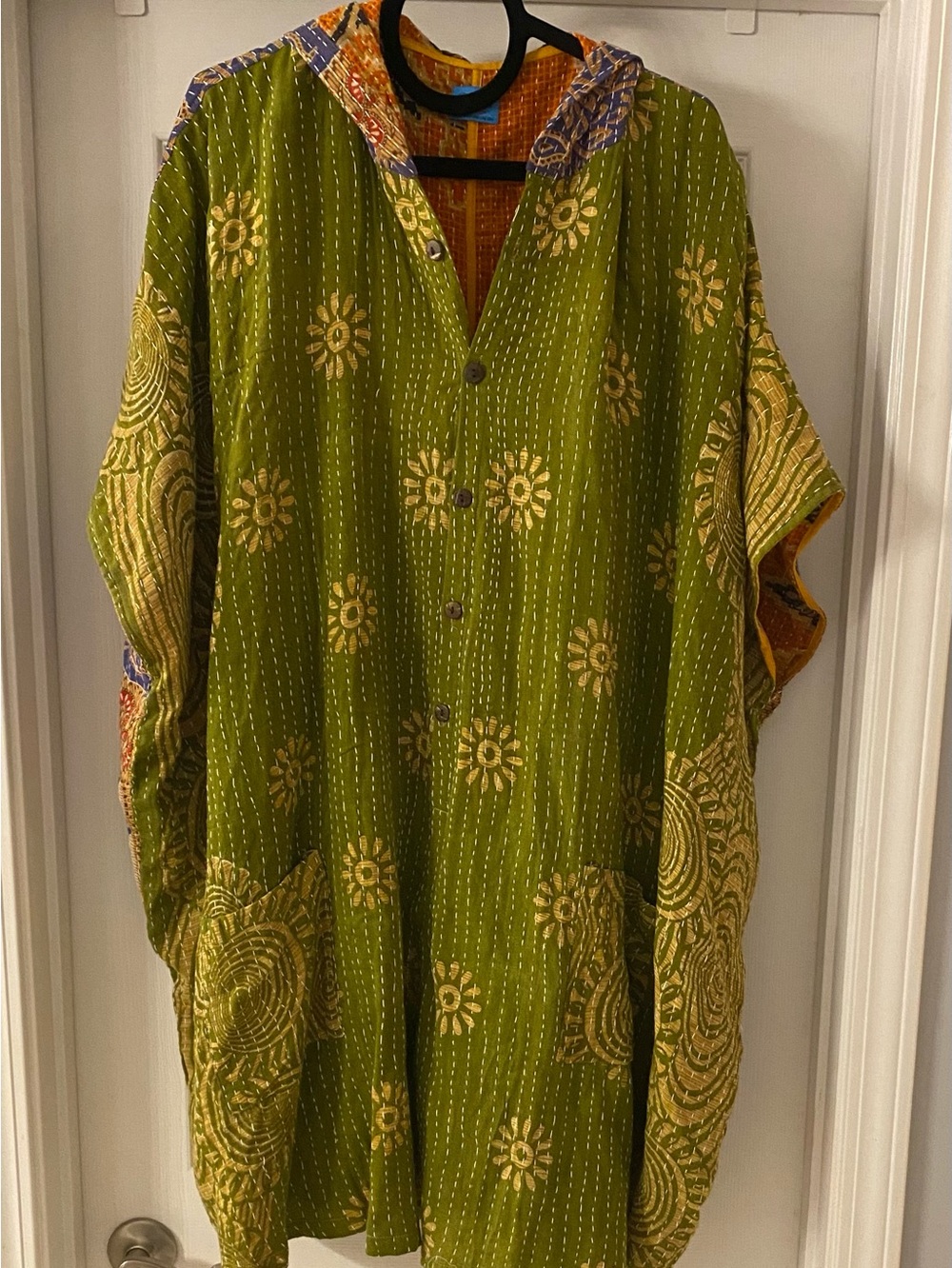 One size Kantha Hooded Women's Romper with pockets